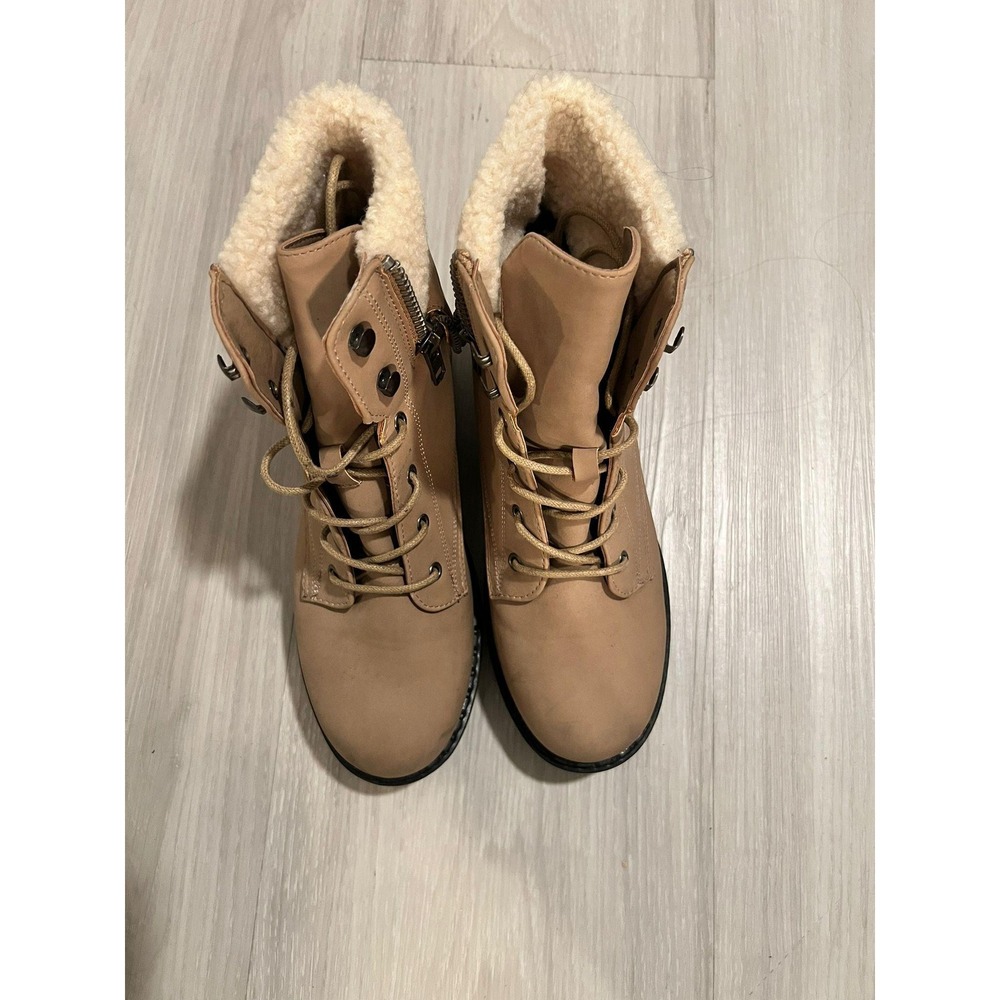 Illona Tan Faux Fur Lined Lace Up Combat Boots Women US 8.5 UK 6.5 EU 39